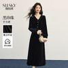 【11/5新品】熙世界法式赫本千金风丝绒连衣裙女秋冬气质名媛木耳边V领小黑裙 商品缩略图0