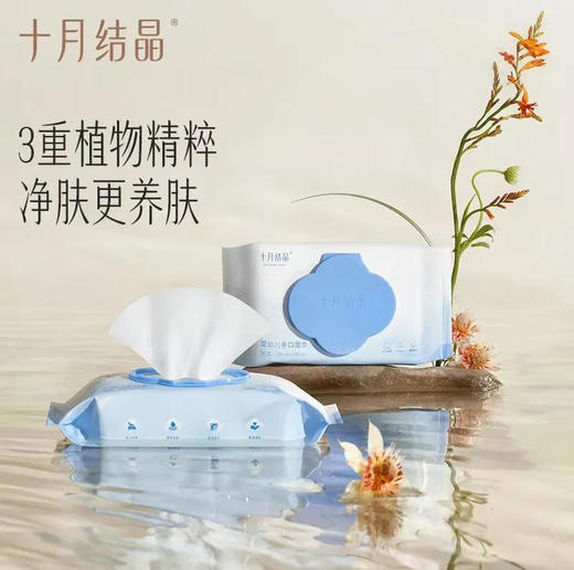 十月结晶 婴儿手口湿巾80抽/包 一次性带盖加厚柔湿温和宝宝湿巾 商品图0