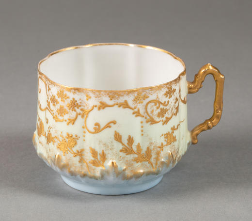 独角鹿西洋古董19世纪法国利摩日地区出品古典繁花卷叶主题手绘描金装饰青蓝色釉双人下午茶瓷器套件 商品图8