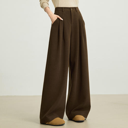 【11/5新品】熙世界【伯德松弛裤】复古棕色毛呢阔腿裤女冬季宽松直筒休闲裤子 商品图3