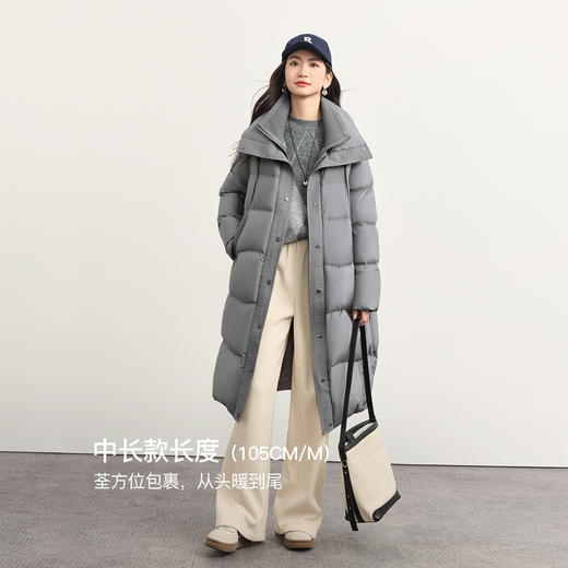 【年货节】熙世界假两件灰色长款羽绒服女冬2025新款高级感90白鸭绒保暖外套 商品图3
