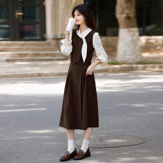 【11/5新品】熙世界高智感miu系假两件连衣裙女长袖通勤飘带长裙2025秋冬新款 商品图4