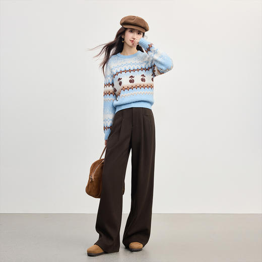 【周末秒杀】熙世界慢人休闲风羊毛呢西装阔腿裤女2025秋冬新款宽松通勤直筒裤 商品图2