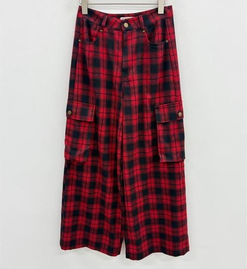 NC撞色格子工装阔腿裤50902（红）秋季153240090321 商品图1