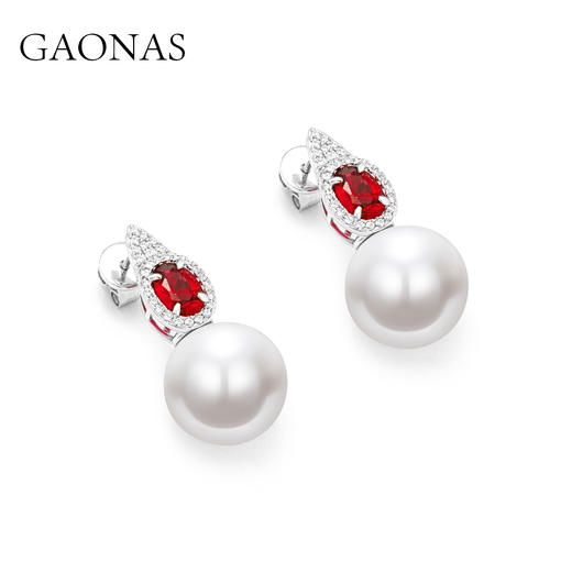 GAONAS 仿珍珠耳饰 女士时尚红色珠14mm耳环11776ER 商品图1