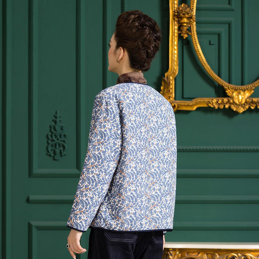 雀说桑蚕丝填充棉服女圆领妈妈装秋冬保暖外穿棉衣外套ALAYN02A 商品图1