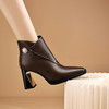 【预售5天】黑色真皮短靴女春秋单靴粗跟妈妈鞋高跟新款冬季加绒方头女靴JZX&D05-82 商品缩略图0