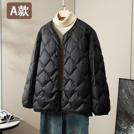 丁摩新款V领羽绒服女士轻薄宽松加大码内胆白鸭绒连帽外套AL 商品图1