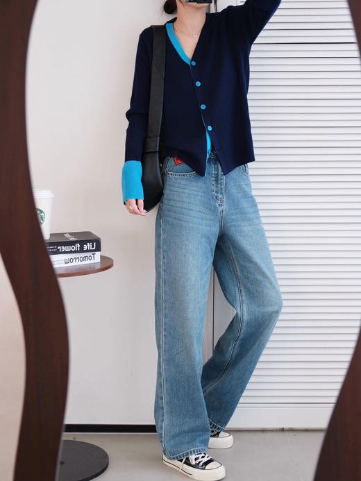 【百图lulu定制】【幻蓝针织衫】羊毛混纺 克莱因蓝撞色 假两件 针织衫 开衫外套 商品图3