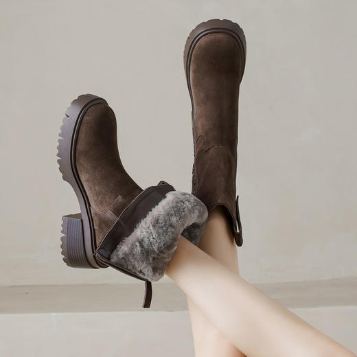 【预售5天】冬季羊皮毛一体厚底雪地靴女真皮保暖大棉鞋高跟加绒厚毛短靴168XY&1681470 商品图3