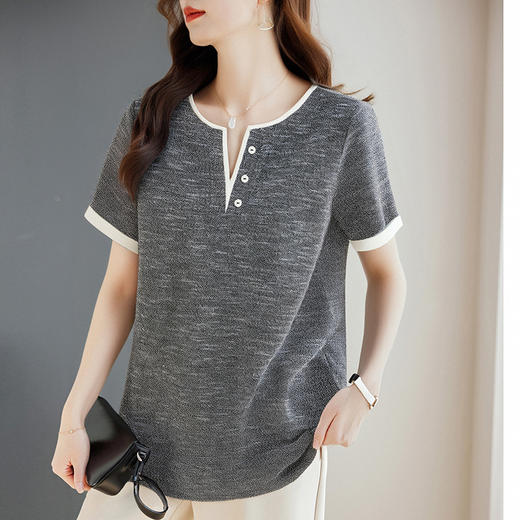 v领短袖女t恤2026新款夏季高端洋气大码女装胖mm宽松女士半袖上衣 商品图3