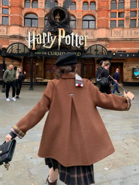 浮生八记/25C175/羊毛双面穿格纹斗篷风衣式大衣