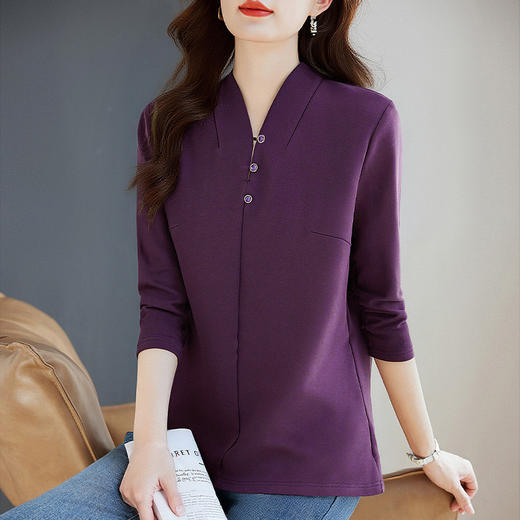 女士宽松t恤长袖秋季新款大码休闲打底衫显瘦遮肉百搭上衣外穿 商品图2