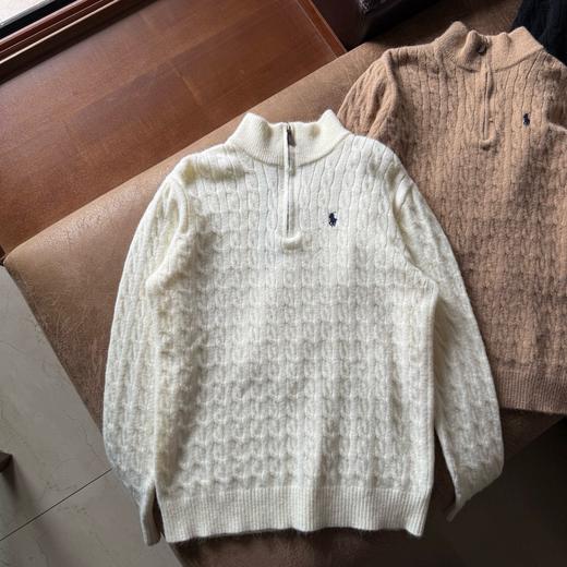 D110426四色半拉链立领小马刺绣绞花编织针织衫毛衣男女同款 商品图2