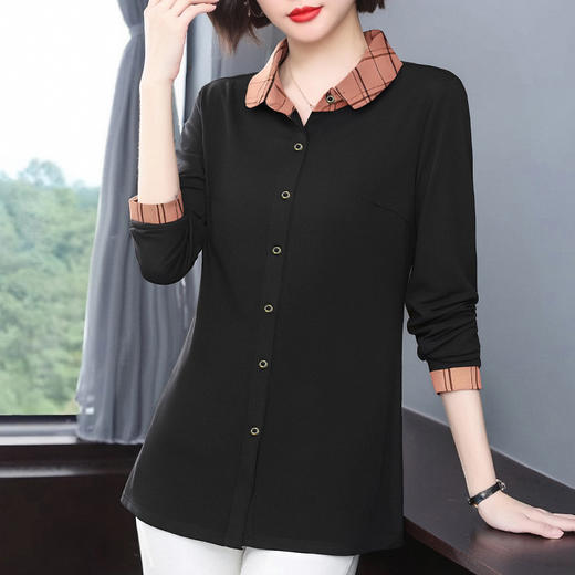 翻领衬衫女2026新款春秋宽松中年妈妈大码女装长袖衬衣中长款上衣 商品图3