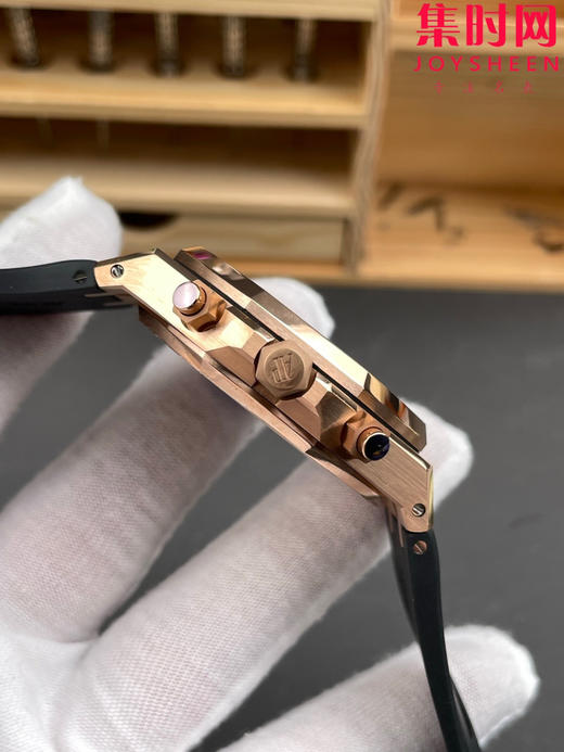 爱彼APS皇家橡树系列26240ST APS26240 玫金蓝 胶带款 男士腕表 4401一体机 商品图5