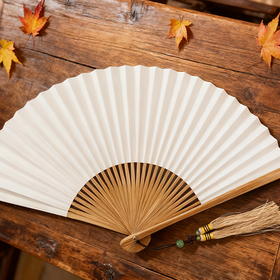 中式30方8寸素面折扇棋手扇签名扇双穗流苏款