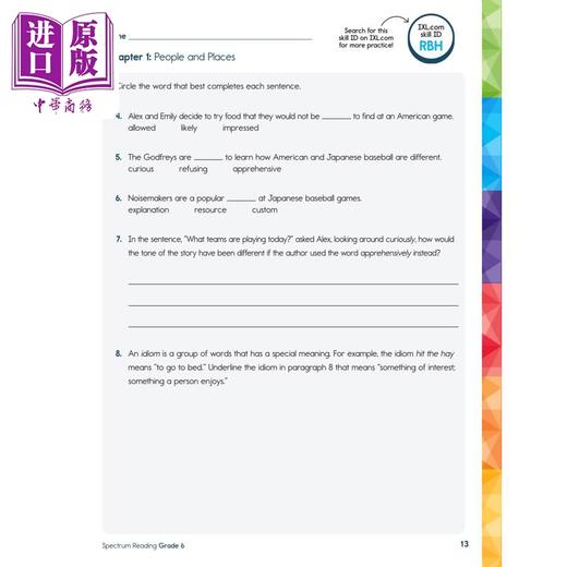 预售 【中商原版】光谱练习册 阅读系列 6年级 Carson Dellosa Spectrum Reading Grade 6 美国CarsonDellosa 英文原版进口教辅 商品图1