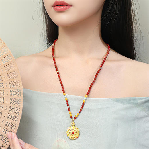 【新品首发】万能链 18k金南红蜜蜡绿松石项链 新中式搭配吊坠万能链女士礼物MEMORA诗普琳MN001801 商品图2