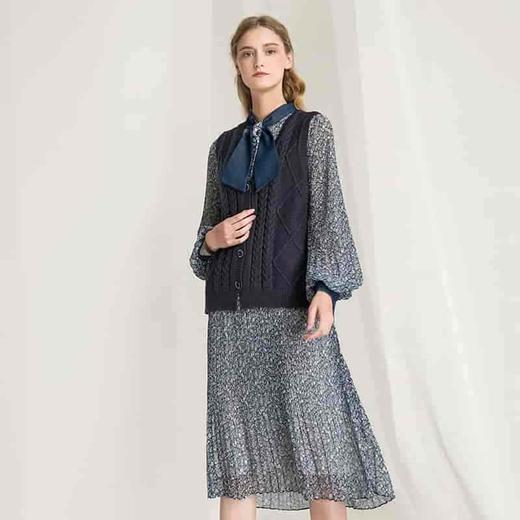 famecoco范可儿套装裙两件套秋雪纺连衣裙马甲复古时尚套装D216EA300 商品图4