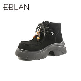 伊伴冬季牛绒鞋面高跟袋鼠鞋波嬉风珠串装饰袋鼠鞋B25583501