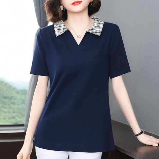 芳妮诗大码女装休闲polo领女士短袖t恤2026新款夏季有领撞色上衣 商品图0