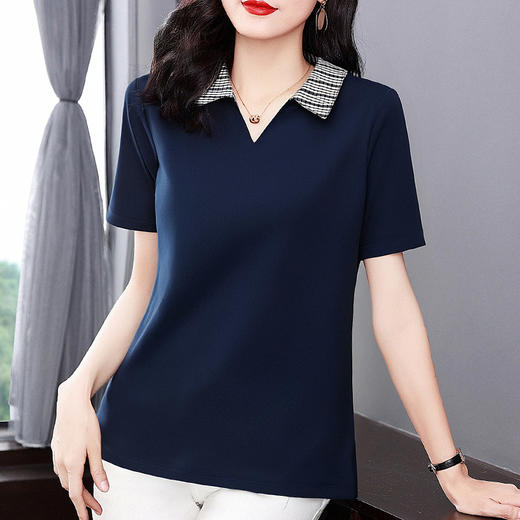 芳妮诗大码女装休闲polo领女士短袖t恤2026新款夏季有领撞色上衣 商品图1