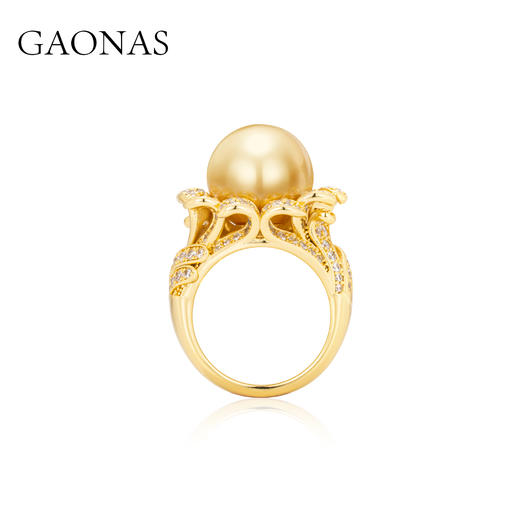 GAONAS 仿珍珠戒指 女士花朵设计14mm金色珠戒指11755JGO 商品图2