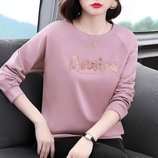 圆领卫衣女长袖春秋季2026年新款大码胖mm宽松t恤打底衫套头上衣 商品图3