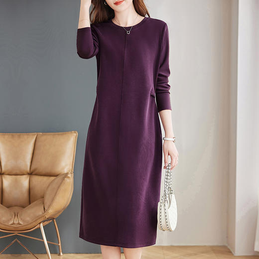 紫色长袖春秋连衣裙女士2026新款春季高端大码女装高级感直筒裙子 商品图3
