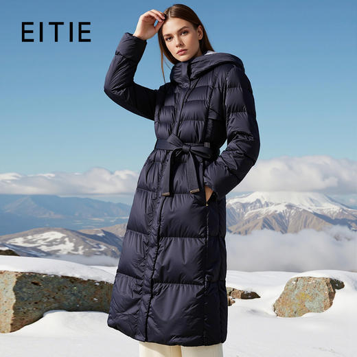 EITIE爱特爱加厚保暖长款收腰连帽鹅绒显瘦2025冬季新款羽绒服D2511909X 商品图0