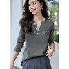 假两件长袖t恤女春秋2026新款秋衣大码宽松遮肚显瘦V领中长款上衣 商品缩略图2