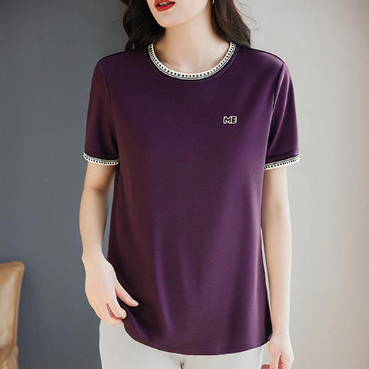紫色短袖t恤女夏季2026年新款大码女装宽松半袖胖mm减龄女士上衣 商品图3