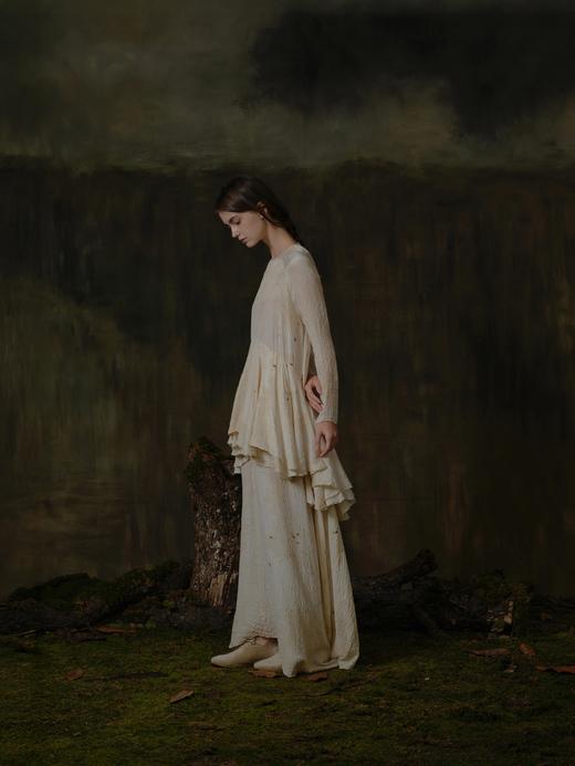 Mutedance 25AW 霜白色真丝层叠连衣裙 商品图1