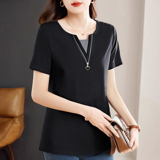 v领纯棉短袖t恤女夏季2026新款大码女装宽松显瘦减龄女士半袖上衣 商品图2
