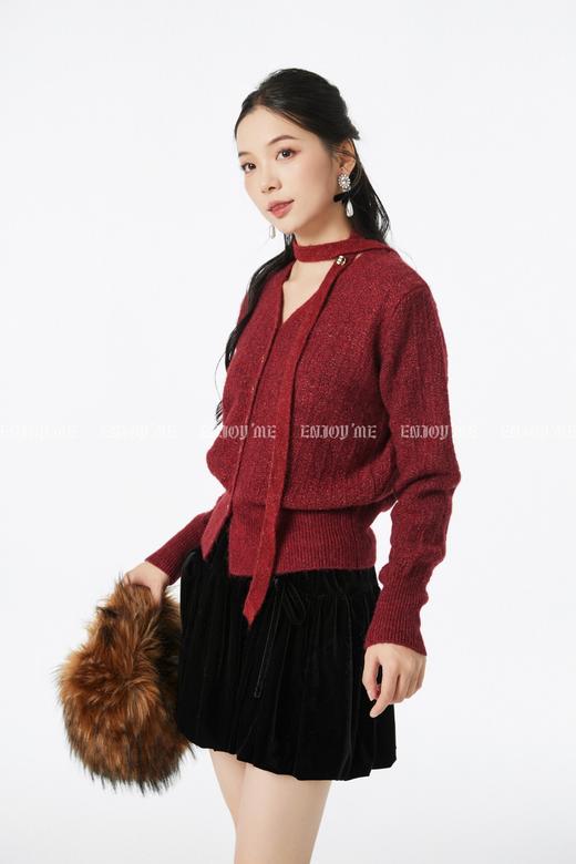 【门店同款】ENJOY冬季“相聚时刻”V领飘带金扣开衫 167643729 商品图2