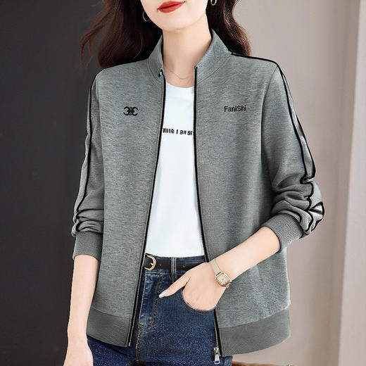 大码灰色拉链外套女2026秋装新款中长款宽松卫衣立领夹克女装上衣 商品图4