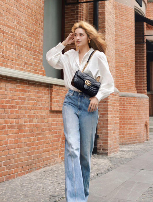 Gucci 双g 马蒙 黑金 牛皮 中号 斜挎包 商品图2