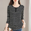 秋季大码条纹T恤女装新款显瘦宽松打底衫胖mm洋气遮肚子长袖上衣 商品缩略图0