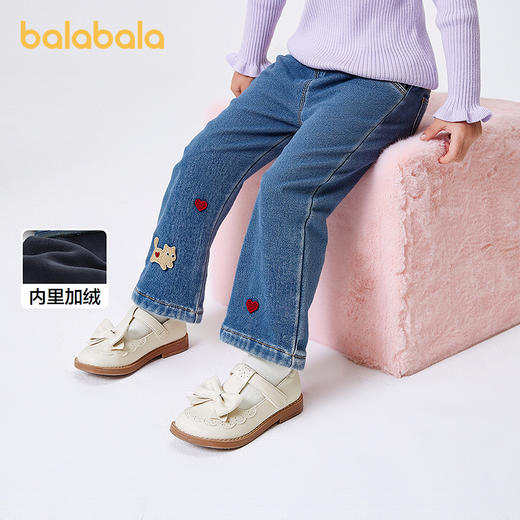 巴拉巴拉宝宝牛仔裤加绒女童微喇裤秋冬2025新款裤子 商品图0