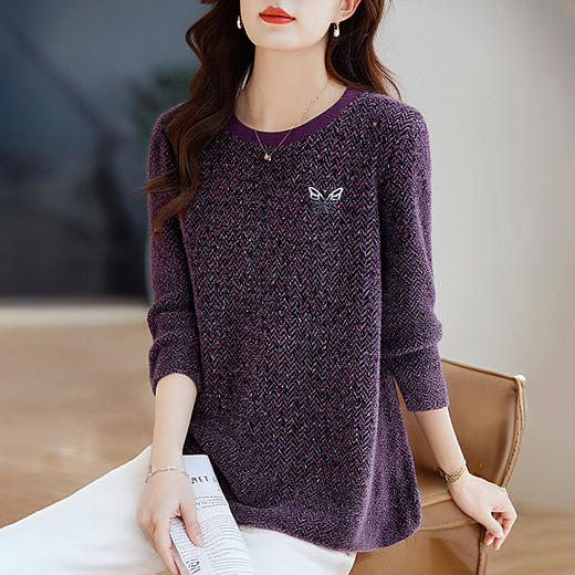 针织打底衫女大码2026新款秋冬长袖t恤妈妈宽松洋气上衣女士毛衣 商品图2
