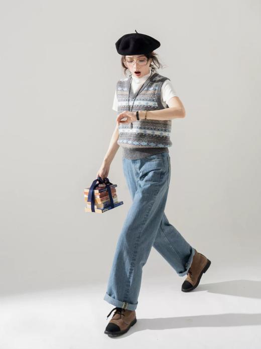 浮生八记/25C135/复古水洗竹节纹中腰直筒牛仔裤 商品图1