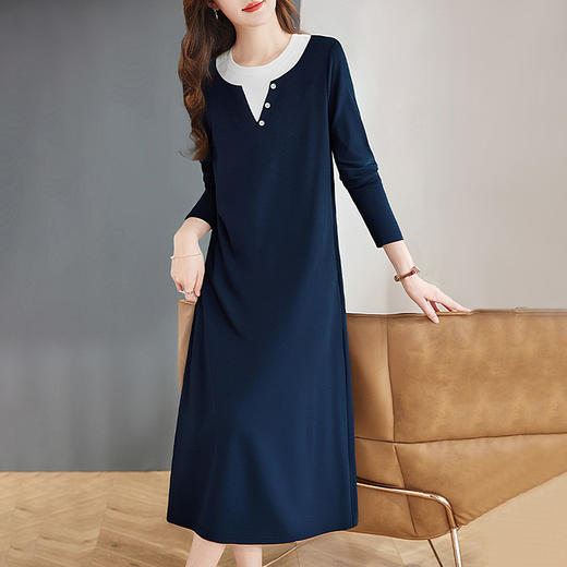 大码品牌女装长袖高端连衣裙女春秋季新款宽松高级感直筒T恤裙子 商品图2
