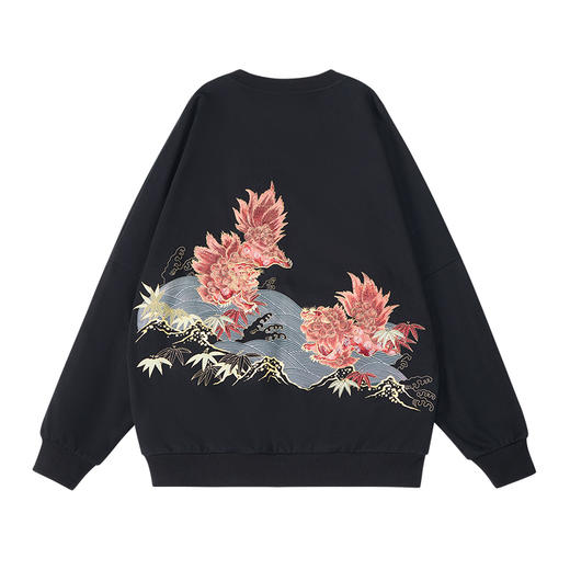 ONIARAI/鬼洗25秋冬泥棒蓝赤焰唐狮刺绣拼接卫衣男式新品 25NOB52 商品图4