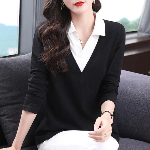 翻领女t恤长袖秋季新款上衣2026年春秋款大码中年妈妈纯棉打底衫 商品图0