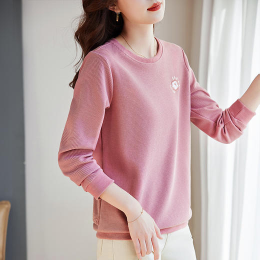 圆领卫衣女2026年新款春秋季长袖t恤上衣胖mm大码宽松洋气打底衫 商品图3