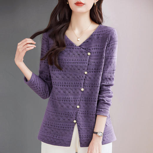 长袖蕾丝衫女大码女装2026新款早秋季减龄洋气打底衫上衣V领小衫 商品图1