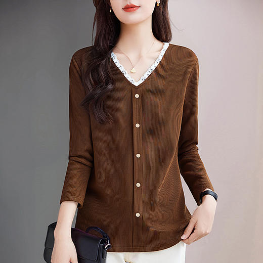针织打底衫女可外穿遮肚显瘦v领上衣2026新款秋装大码薄款长袖T恤 商品图3