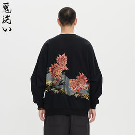 ONIARAI/鬼洗25秋冬泥棒蓝赤焰唐狮刺绣拼接卫衣男式新品 25NOB52