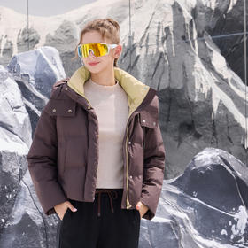 半身缘女装 冬季时尚撞色连帽防风保暖短款羽绒服254113U01740118